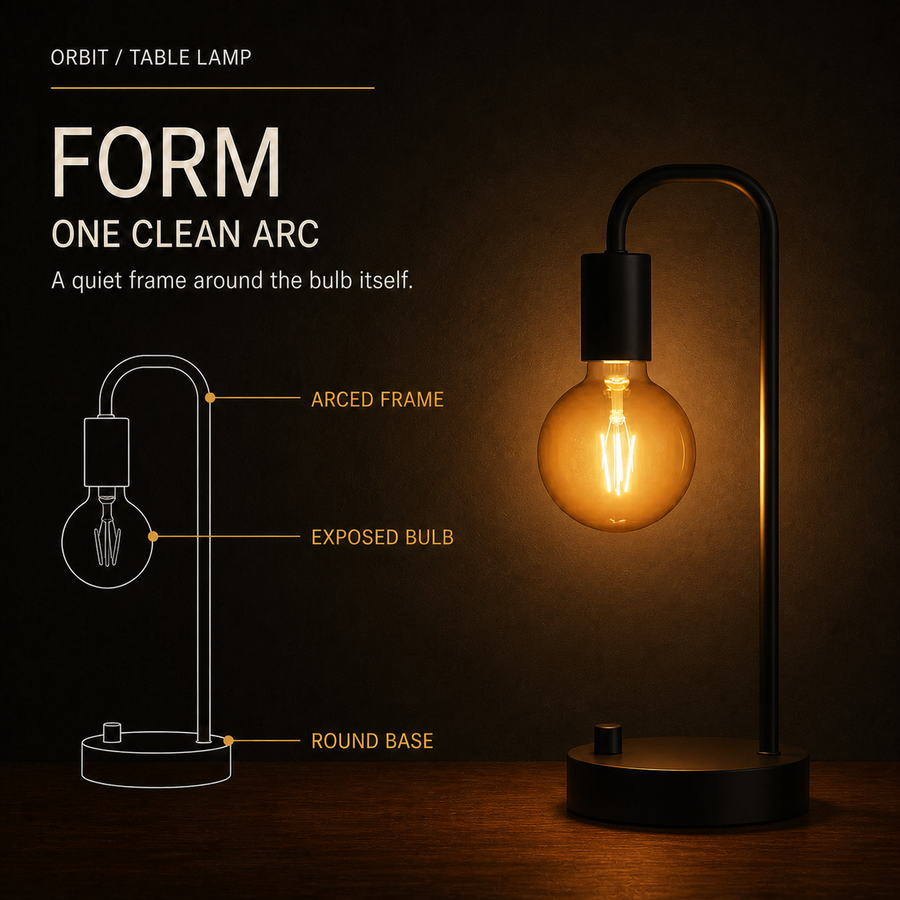 Orbit Black table lamp form infographic
