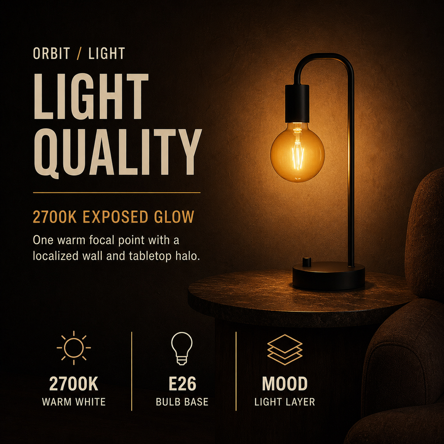 Orbit table lamp 2700K warm-light quality infographic