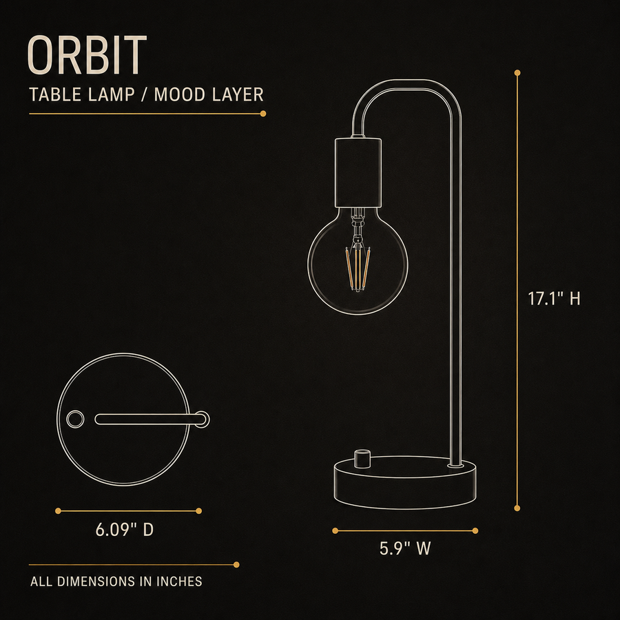Orbit table lamp dimensions diagram