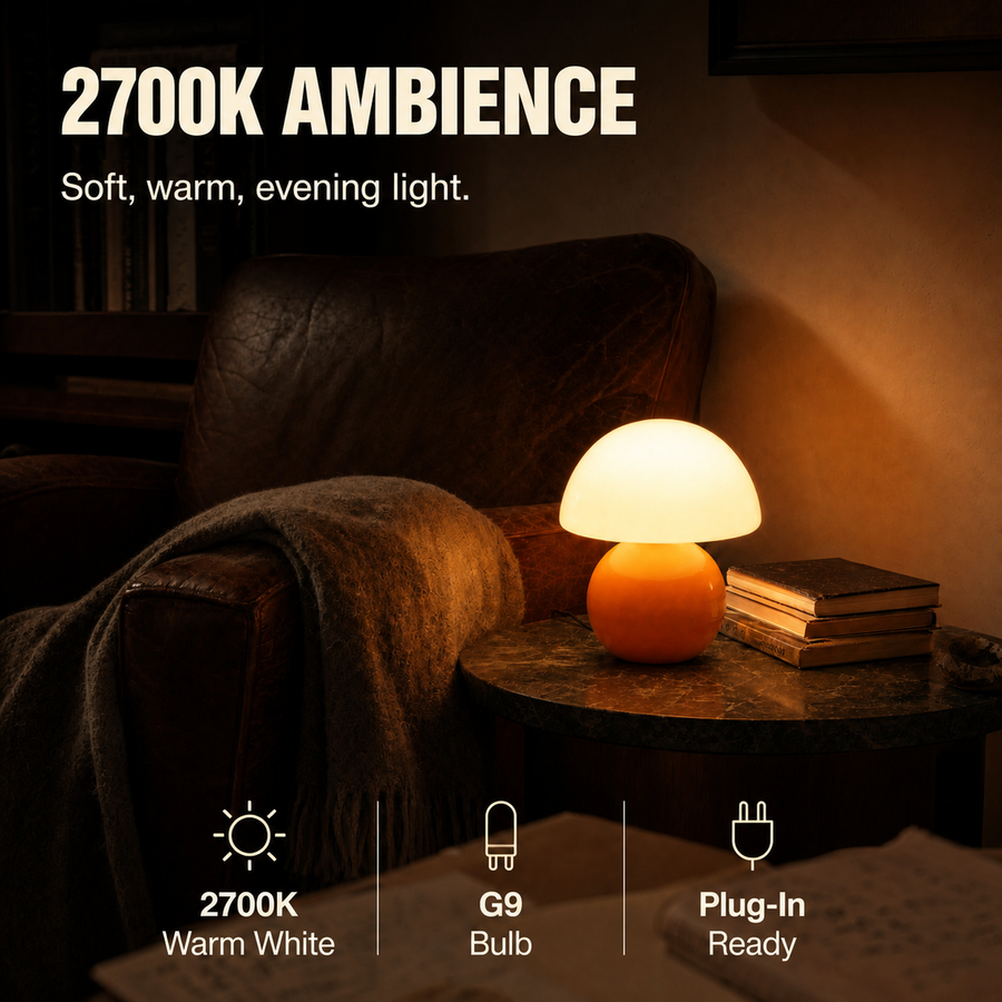 Acorn lamp 2700K warm-light ambience infographic