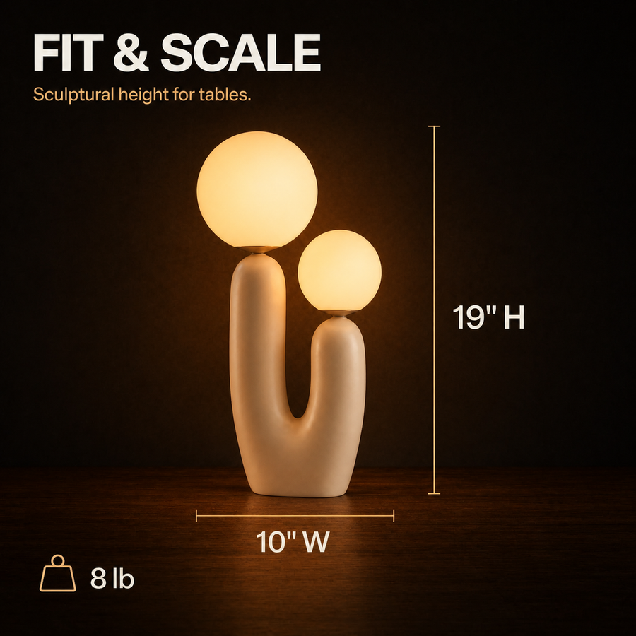 Bloom lamp dimensions and weight infographic