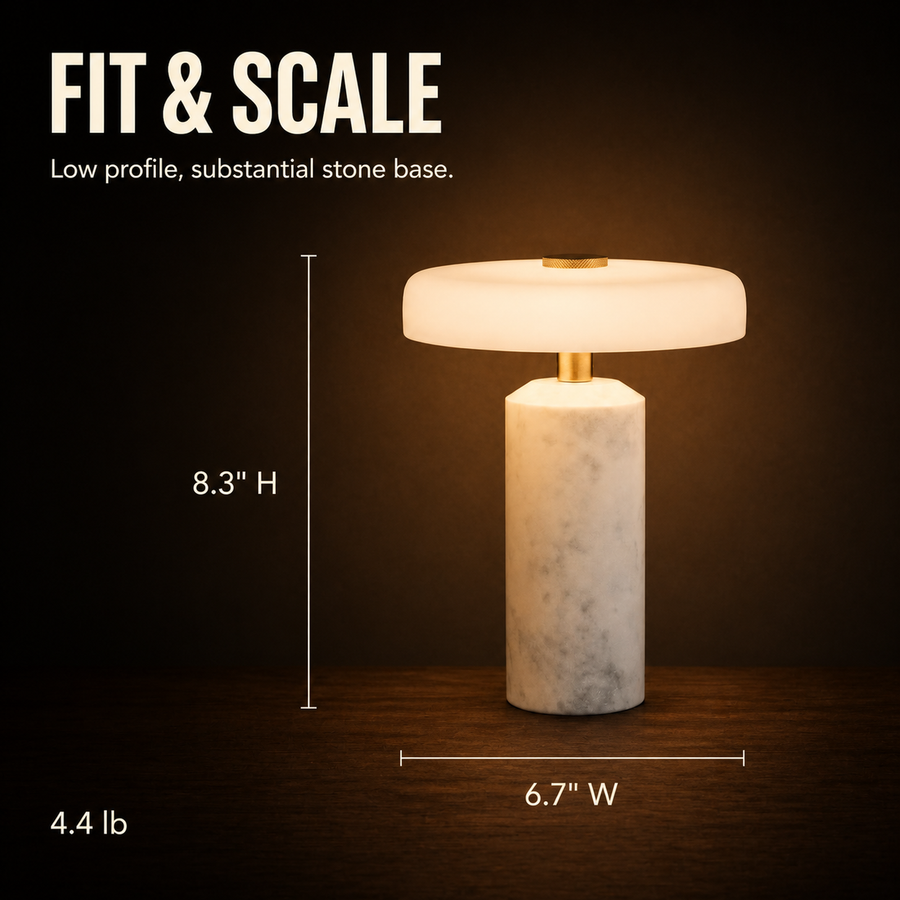 Cairn lamp dimensions and weight infographic