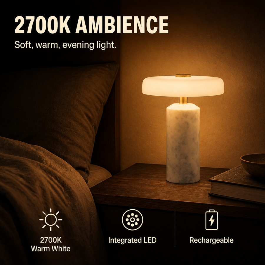 Cairn lamp 2700K warm-light ambience infographic