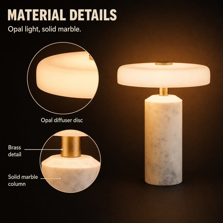 Cairn lamp material details infographic