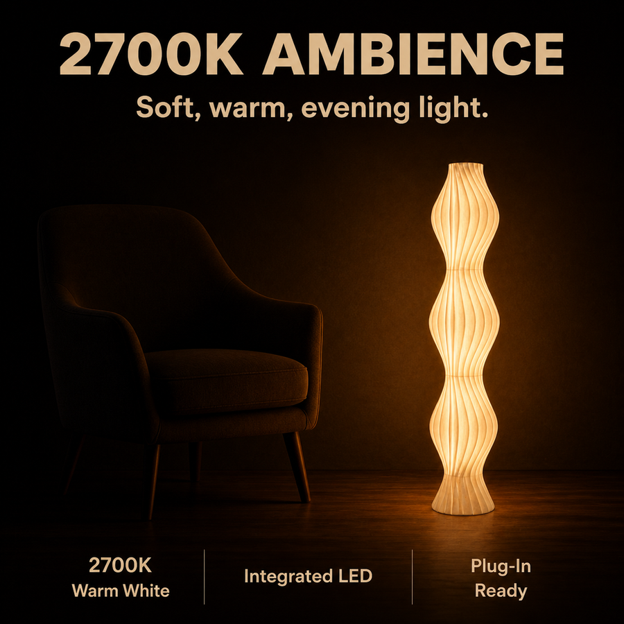 Coil lamp 2700K warm-light ambience infographic