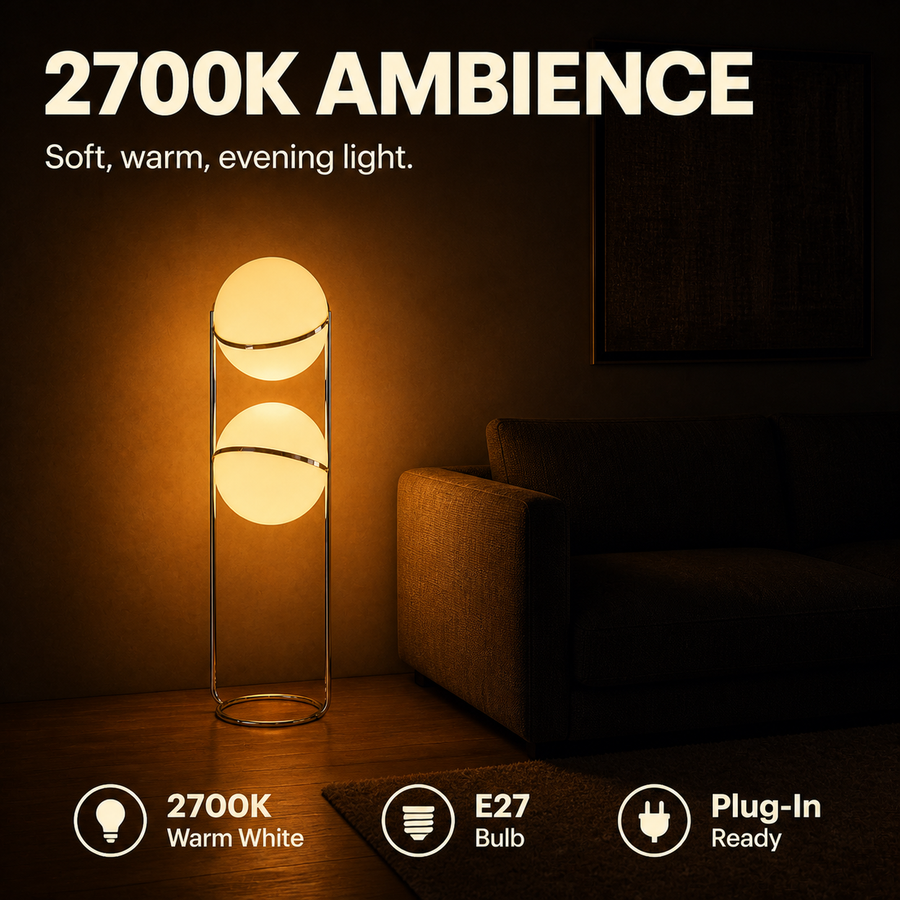 Duo lamp 2700K warm-light ambience infographic