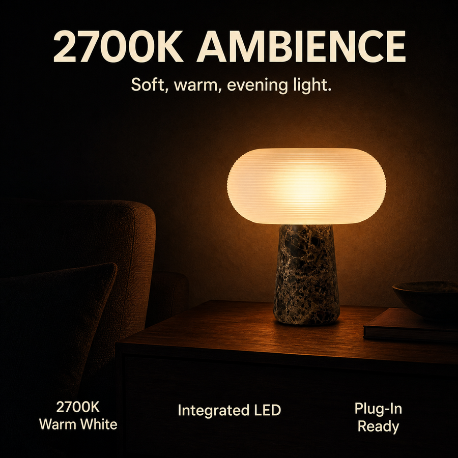 Flint lamp 2700K warm-light ambience infographic