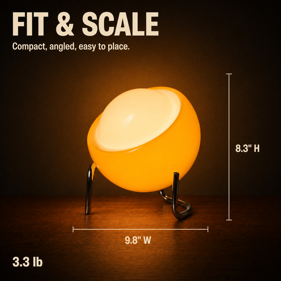 Marigold lamp dimensions and weight infographic