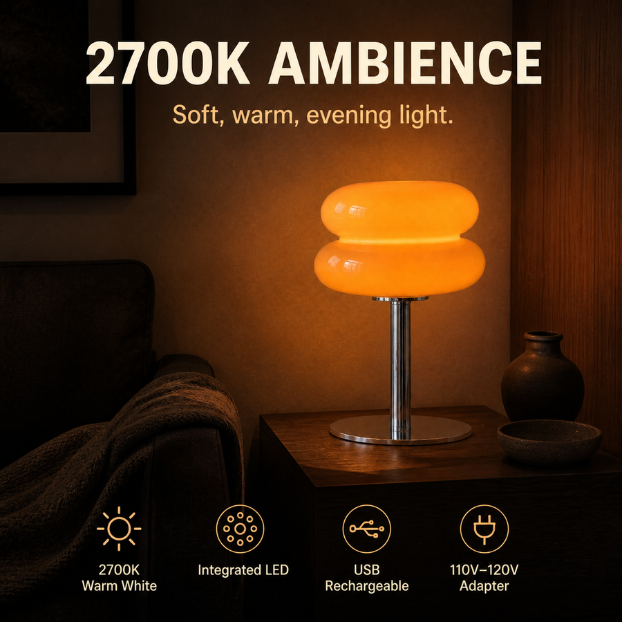 Puff lamp 2700K warm-light ambience infographic