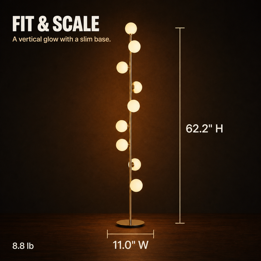 Vine lamp dimensions and weight infographic