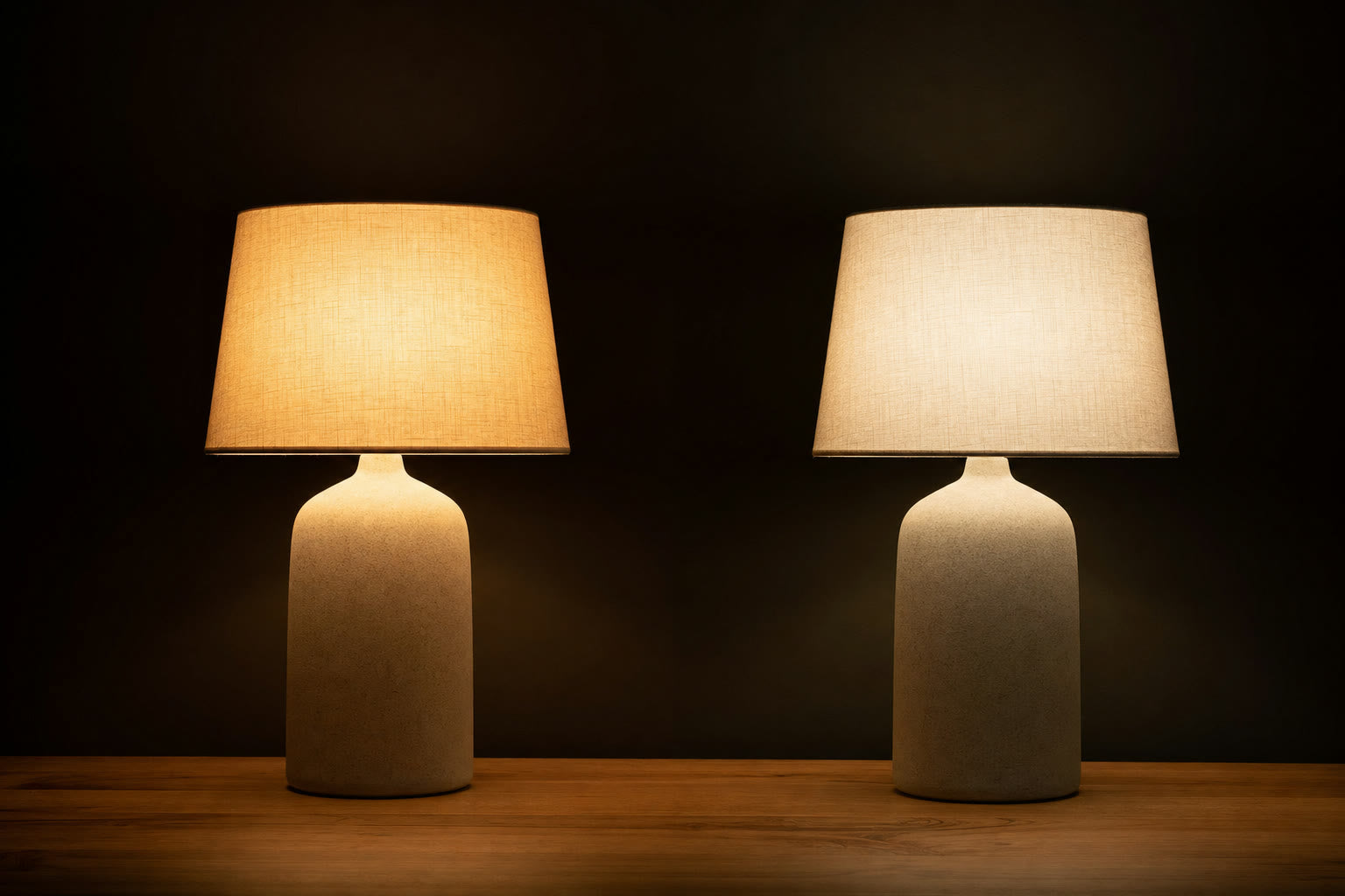 Side-by-side comparison: a warm 2700K lamp glow next to a cooler 3000K lamp glow