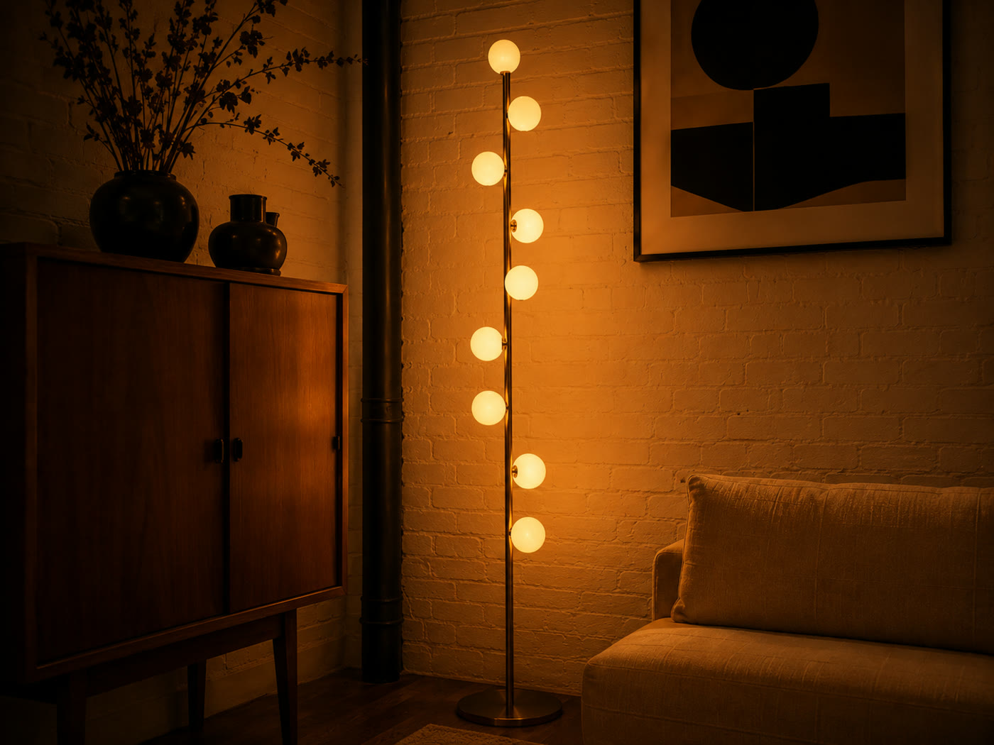 A warm corner of the same apartment at night